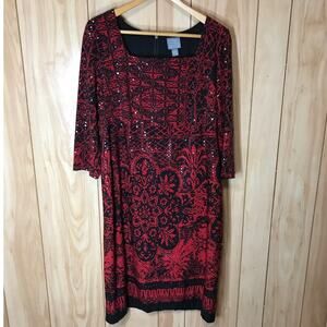 Rabbit Designs Sequin Square Neck 3/4 Sleeve Short Shift Dress 12